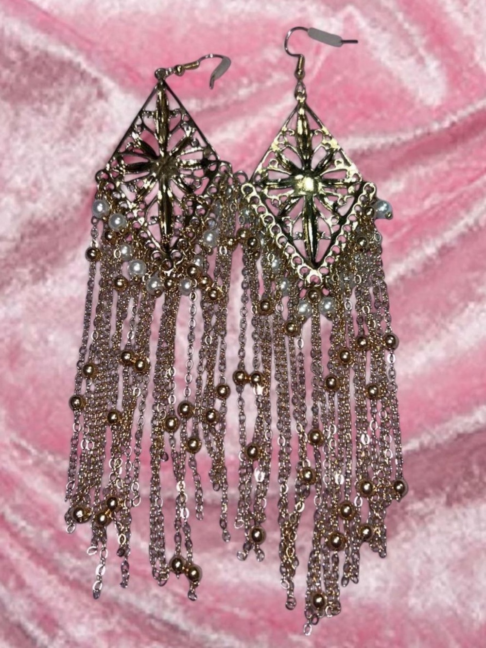 Gold Tassel Pearl-Accent Dangle Earrings